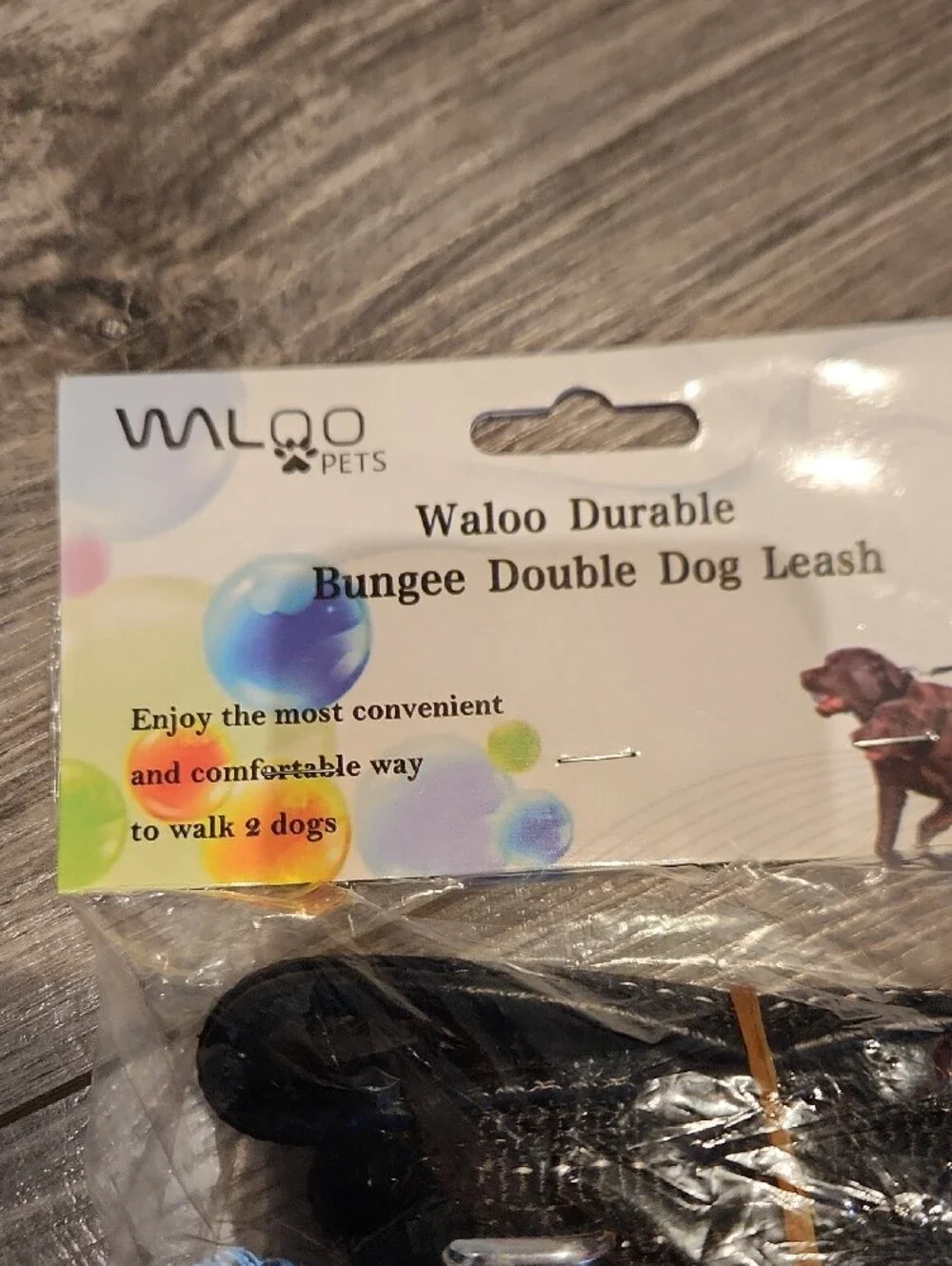 Waloo Black Bungee Double Dog Leash - Durable Hands-Free Design